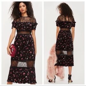 Topshop Velvet & Lace Black Floral Short Sleeve Dress US Size‎ 6 Fairygoth